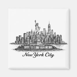 New York City Skyline Line Art Illustration Magnet