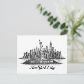 New York City Skyline Line Art Illustration Postkarte (Stehend Vorderseite)