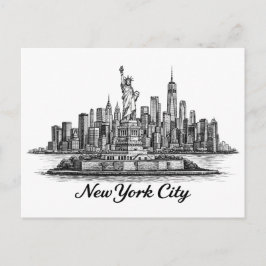 New York City Skyline Line Art Illustration Postkarte
