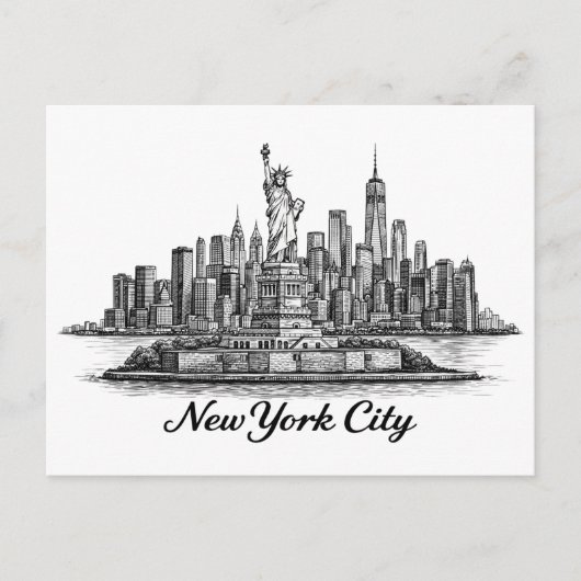 New York City Skyline Line Art Illustration Postkarte (Vorderseite)