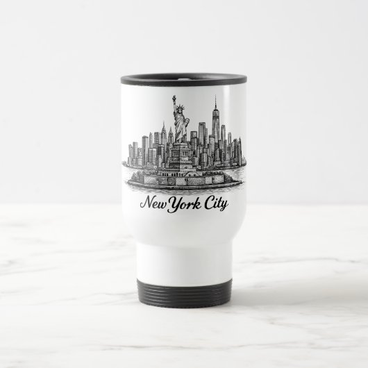 New York City Skyline Line Art Illustration Reisebecher (Mittel)