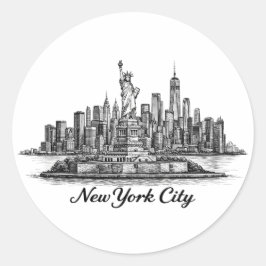 New York City Skyline Line Art Illustration Runder Aufkleber