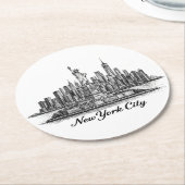 New York City Skyline Line Art Illustration Runder Pappuntersetzer (Angewinkelt)