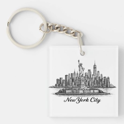 New York City Skyline Line Art Illustration Schlüsselanhänger (Vorderseite)