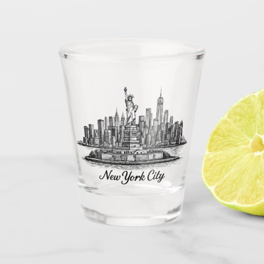 New York City Skyline Line Art Illustration Schnapsglas (Vorderseite)
