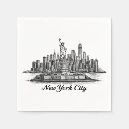 New York City Skyline Line Art Illustration Serviette