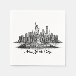 New York City Skyline Line Art Illustration Serviette