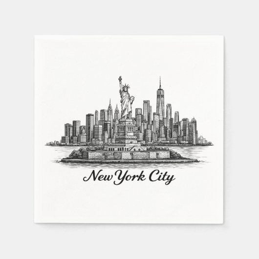 New York City Skyline Line Art Illustration Serviette (Vorderseite)