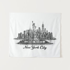 New York City Skyline Line Art Illustration Wandteppich