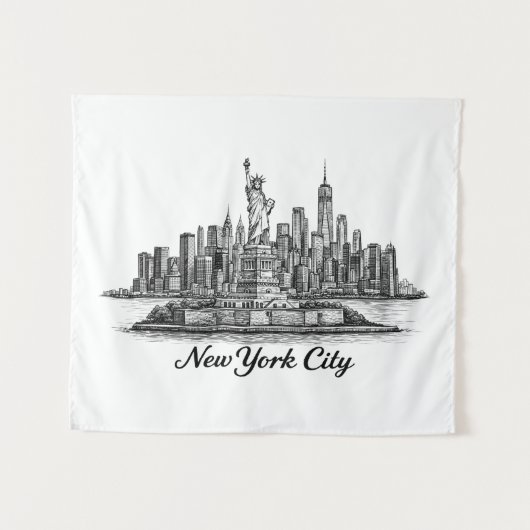 New York City Skyline Line Art Illustration Wandteppich (Vorderseite (Horizontal))