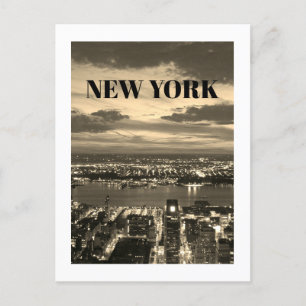 New York City Skyline Night Lights Twilight Sepia Feiertagspostkarte