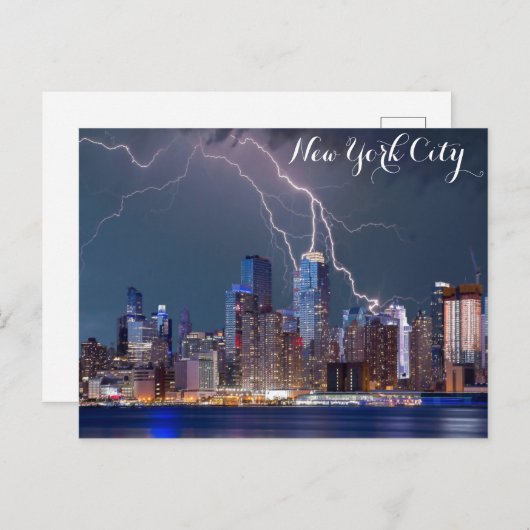 New York City Skyline Night Storm Foto Postkarte (Vorne/Hinten)