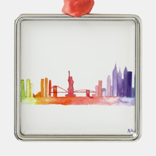 NEW YORK CITY Skyline NYC Illustration Aquarell  Silbernes Ornament