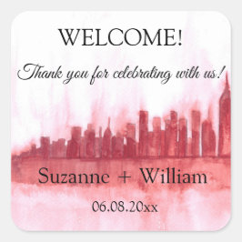 NEW YORK CITY Skyline Pink Favoriten Hochzeiten Quadratischer Aufkleber