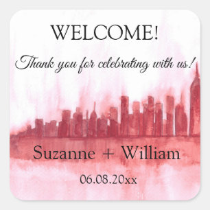 NEW YORK CITY Skyline Pink Favoriten Hochzeiten Quadratischer Aufkleber