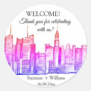 NEW YORK CITY Skyline Pink Favoriten Hochzeiten Runder Aufkleber