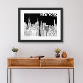 New York City Skyline Schwarz-weiß Sketch Mate Poster