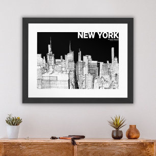 New York City Skyline Schwarz-weiß Sketch Mate Poster