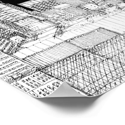 New York City Skyline Sketch Schwarz-weiß Mate Poster (Ecke)