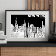 New York City Skyline Sketch Schwarz-weiß Mate