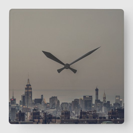 New York City Skyline Square Wall Clock Quadratische Wanduhr (Vorderseite)