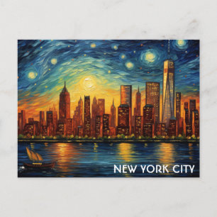 New York City Skyline Starry Night Travel Postkarte