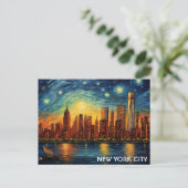 New York City Skyline Starry Night Travel Postkarte (Stehend Vorderseite)