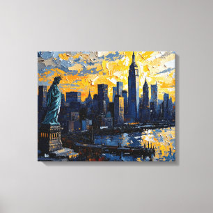 New York City Skyline Sunset Leinwand Mauer Art