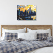 New York City Skyline Sunset Leinwand Mauer Art (Insitu (Schlafzimmer))
