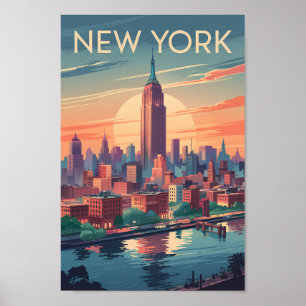 New York City Skyline Travel Art Vintag Poster