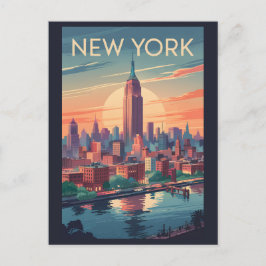 New York City Skyline Travel Art Vintag Postkarte