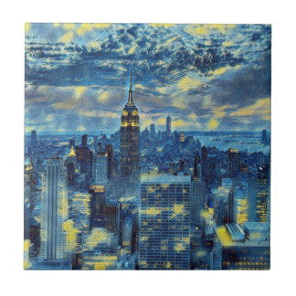 New York City Skyline Van Gogh Starry Night Art Fliese