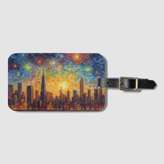 New York City Skyline van Gogh Stil Gepäckanhänger (Vorderseite (Horizontal))