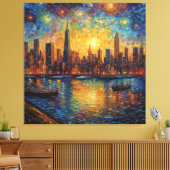 New York City Skyline van Gogh Stil Leinwanddruck (Insitu (Wohnzimmer))