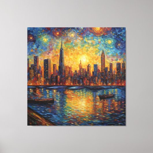 New York City Skyline van Gogh Stil Leinwanddruck (Vorderseite)