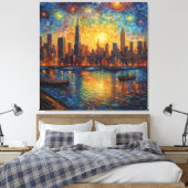 New York City Skyline van Gogh Stil Leinwanddruck (Insitu (Schlafzimmer))