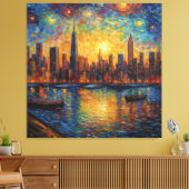 New York City Skyline van Gogh Stil Leinwanddruck (Insitu (Wohnzimmer))