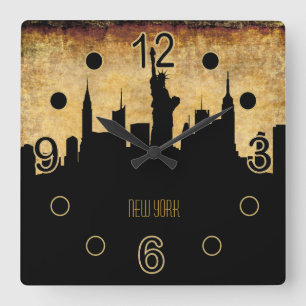 New York City Skyline   Vintager Grunge-Stil Quadratische Wanduhr