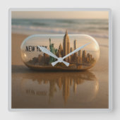 New York City Skyline Wall Clock Quadratische Wanduhr (Vorderseite)