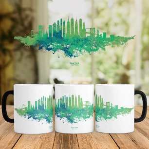 New York City Skyline Watercolor in blau und grün Verwandlungstasse