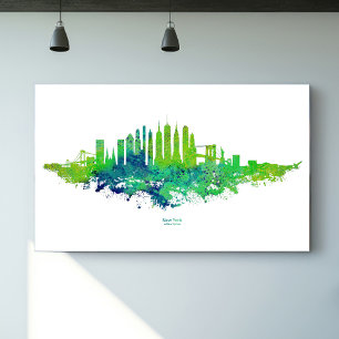 New York City Skyline Watercolor in blau und Limon Poster