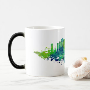 New York City Skyline Watercolor in blau und Limon Verwandlungstasse