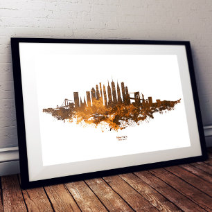 New York City Skyline Watercolor in orange Fotodruck