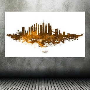 New York City Skyline Watercolor in orange Poster