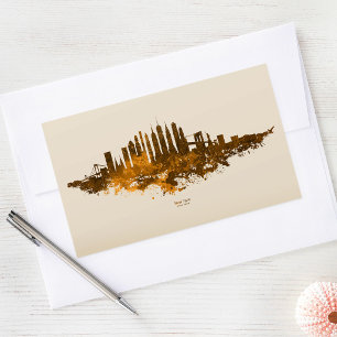 New York City Skyline Watercolor in orange Rechteckiger Aufkleber