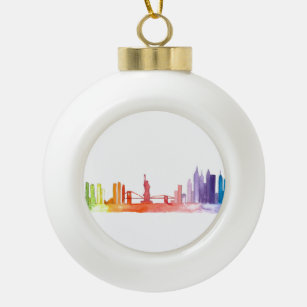 NEW YORK CITY Skyline Watercolor Manhattan Keramik Kugel-Ornament