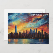 New York City Skyline Watercolor Sunset Postkarte (Vorne/Hinten)