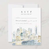 New York City Skyline Watercolor Wedding RSVP Card (Vorderseite)