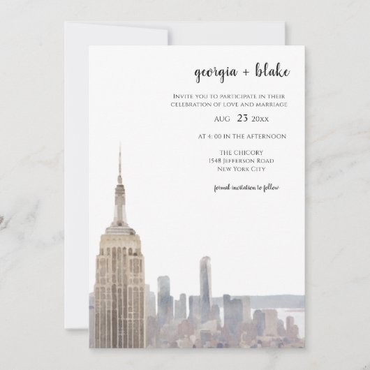 New York City Skyline Wedding Invite with Photo Einladung (Vorderseite)