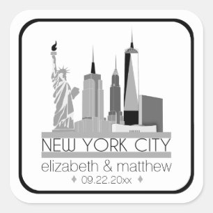 New York City Skyline Wedding Quadratischer Aufkleber